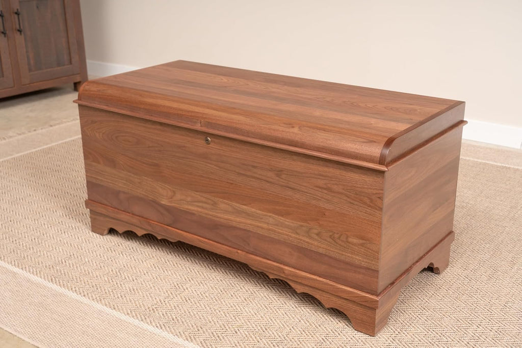 Rustic Red Door Co. Cedar Hope Chest with Waterfall Top, Amish Made Wooden Storage Trunk Box for Bedroom, Blanket, Clothes, Anti-Slam Hinges and Lock, 46", Walnut Wood, Natural Stain