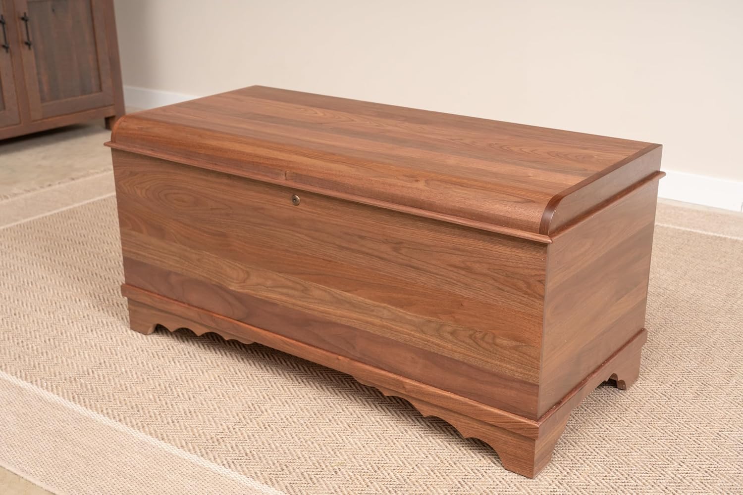 Rustic Red Door Co. Cedar Hope Chest with Waterfall Top, Amish Made Wooden Storage Trunk Box for Bedroom, Blanket, Clothes, Anti-Slam Hinges and Lock, 46", Walnut Wood, Natural Stain