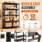 Bolt-Free 6 Tier Metal Bookshelf, 2 in 1 Adjustable Tall Bookcase, 1800LBS Heavy Duty Deep Book Shelf, Industrial Black Wide Bookshelf, Modern Book Shelves for Bedroom, Living Room, 40"W x16"D x 82"H