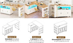 84’’ Rolling Kitchen Island with Swivel Table, Kitchen Cart with LED Lights, Power Outlet, Movable Storage Cabinet with Side Tabletop on Wheels, for Kitchen, Living Room, Home Bar, White