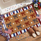 Tinideya 2 Pcs Independence Day Door Mat Patriotic Welcome Non Slip Coir Mats 4th of July Bow Star Floor Layering Doormats Seasonal for Front Porch Entryway Decor(Bow)