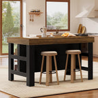 Tribesigns Kitchen Island with Storage and Seating, Farmhouse Large Stationary Wood Island Table for Kitchen Dining Room (Black and Brown)