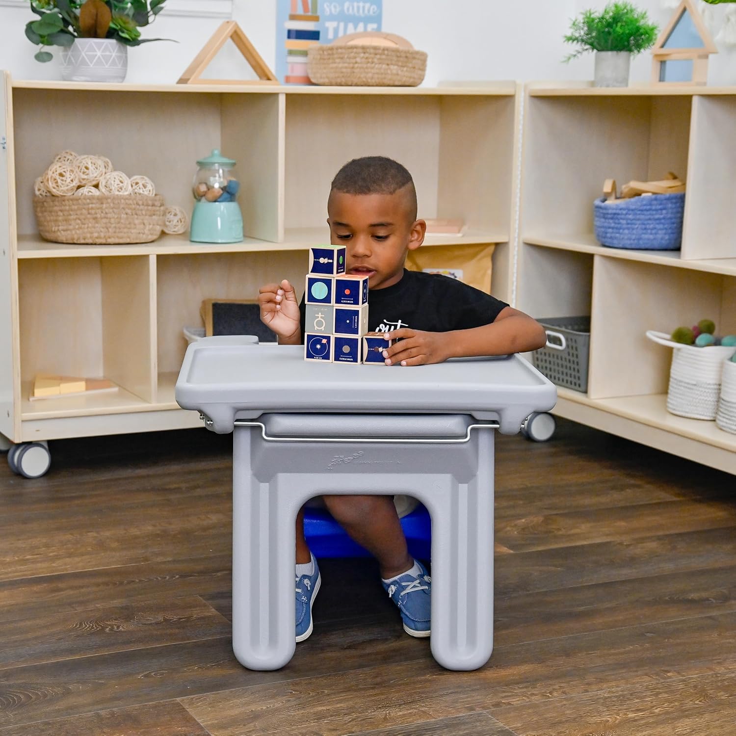Children's Factory Edutray Desk Attachment for Cube Chair – Toddler Study Surface for Homeschool, Classroom, Space-Saving, Durable, Easy-Clean Plastic, Gray
