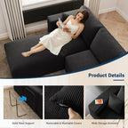 Modular Sleeper Sofa Couch Modern Sectional Couches for Living Room - 79" L-Shaped Boneless Cloud Couch - Easy Assembly Corduroy Convertible Sponge Compression Sofas with Chaise for Home House(Black)