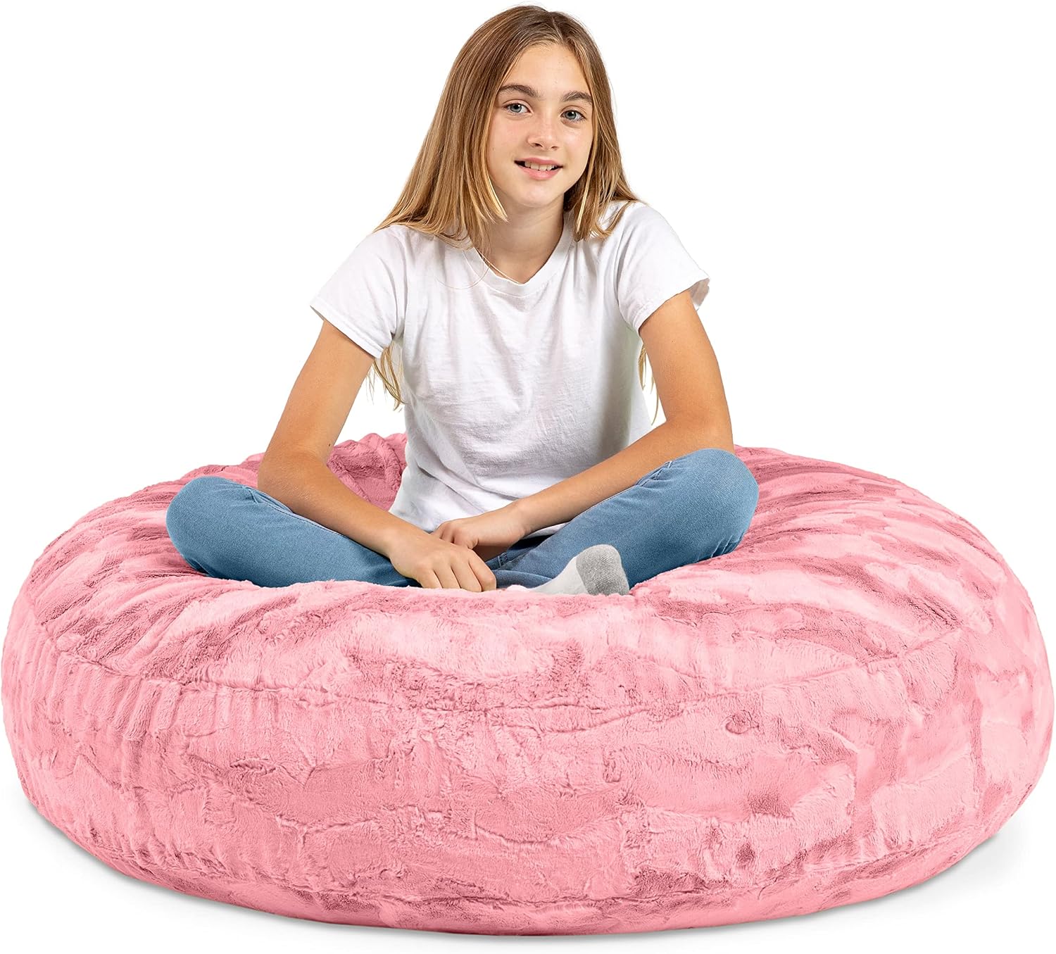 Jaxx Cocoon 4 Foot Bean Bag Chair - Faux Fur, Rose Quartz