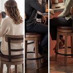 Signature Design by Ashley Pinnadel Bar Stool, Swivel Counter Height Stool Chair With Faux Leather Seat, Wood and Metal Frame for Kitchen Island With Seating, Light Brown