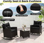 Tangkula 3 Piece Wicker Rocking Set, Patio Rattan Roker Chairs with Tempered Glass Table & Soft Cushions, Outdoor Furniture Set for Backyard, Poolside Porch