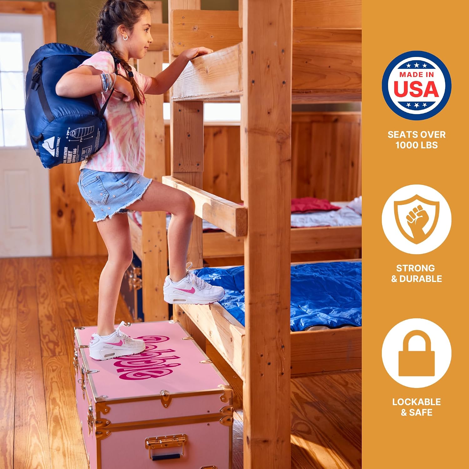 Rhino Trunk & Case Large Essential Trunk With Wheels 32”x18”x14”, 1000+ lbs Capacity - Many Colors. Strong, USA Made Summer Camp Footlocker, and Secure College Dorm Storage Chest