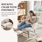 Nursery Rocking Chair with Footrest, Teddy Upholstered Glider Rocker with Side Pocket, Leisure Rocker Chair with High Back, Recliner Rocking Chair, Accent Reading Chair for Bedroom (White)