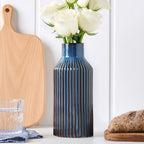 STHIE 8 Inches Ceramic Flower Vase, Blue Vases for Centerpieces | Flambé Reactive Glaze,Minimalist Modern Home Decor, Pampas Grass Vase for Table, Fireplace, Shelf, Mantel, Entryway