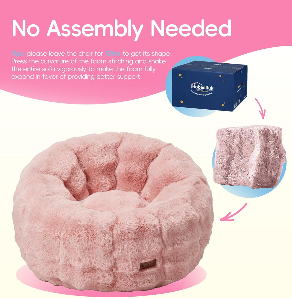 Hobestluk Bean Bag Chair for Teens Beanbag with Donut Shape Small Bean Bag Chair with Portable Handle Kids Bean Bag Couch for Living Room Bedroom Playroom (Pink, Large)
