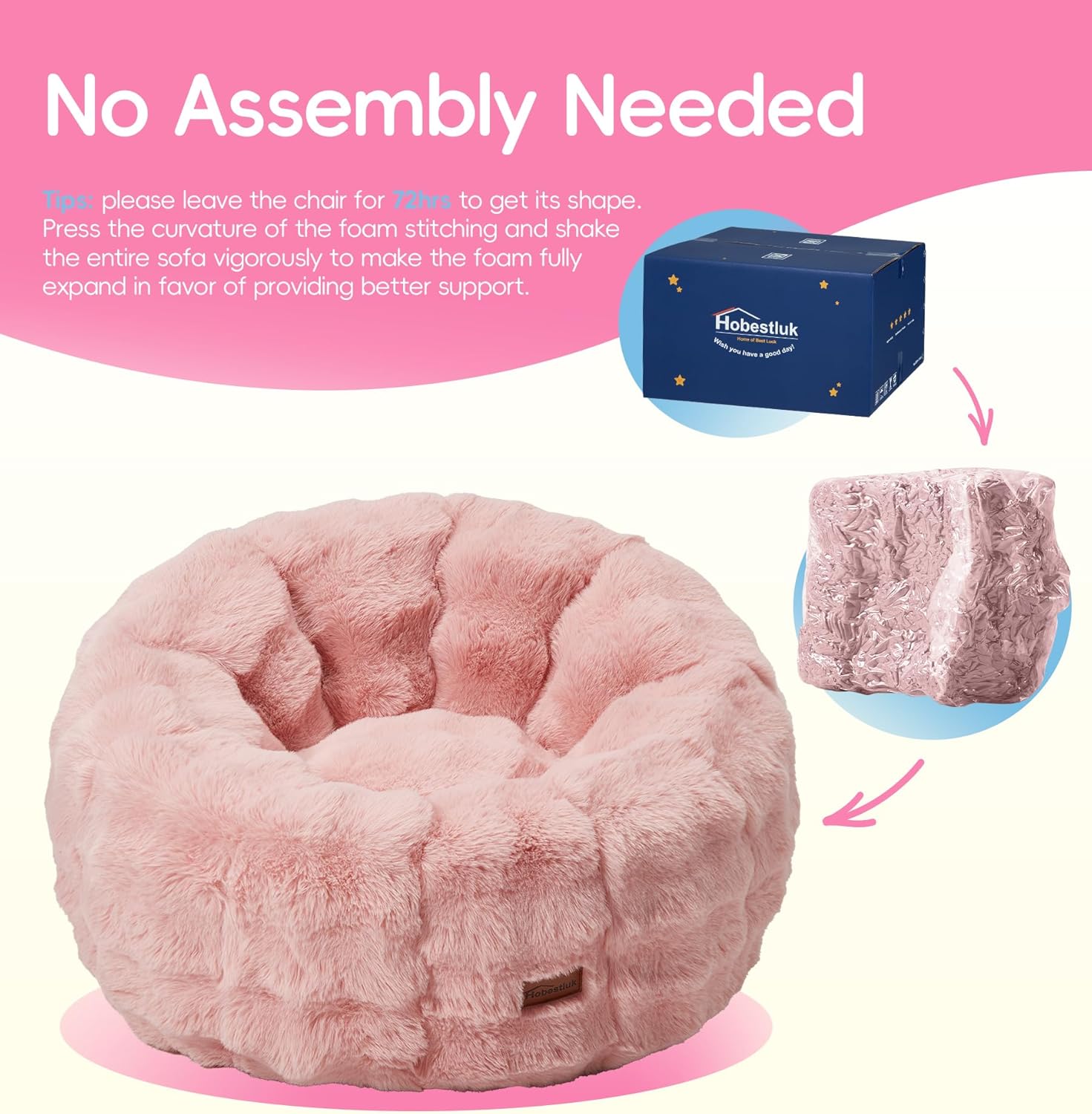 Hobestluk Bean Bag Chair for Teens Beanbag with Donut Shape Small Bean Bag Chair with Portable Handle Kids Bean Bag Couch for Living Room Bedroom Playroom (Pink, Large)