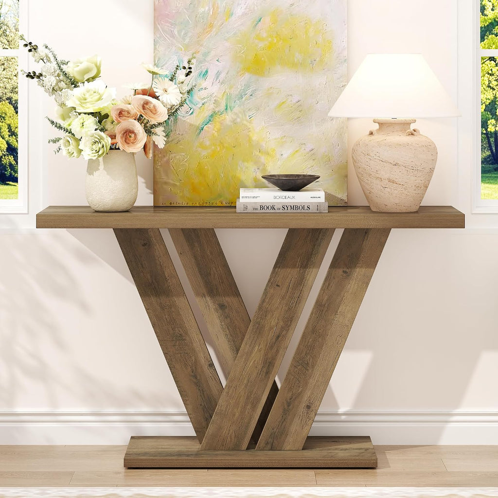 karlott 51 Inch Console Table, Modern Entryway Table with V-Shaped, Wood Sofa Table Behind Couch Table, Entryway Console Table for Living Room, Hallway, Entrance, Foyer, Easy Assembly