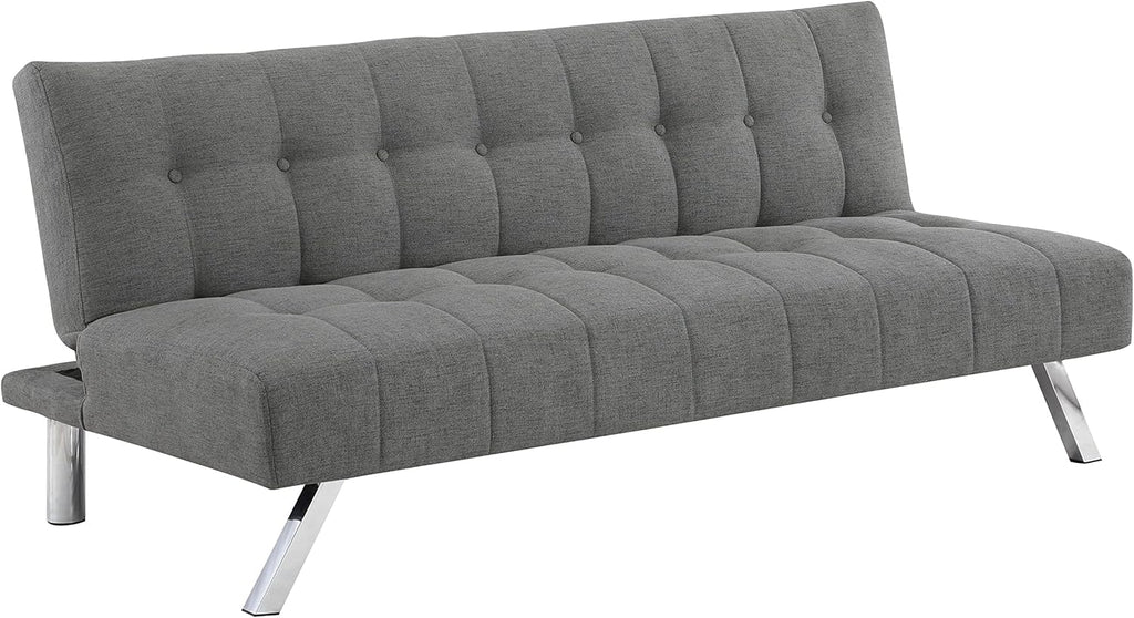 OSP Home Furnishings Sawyer Convertible Futon Sofa with Easy Lift and Stainless Steel Legs, Grey Fabric