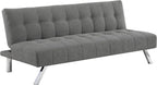 OSP Home Furnishings Sawyer Convertible Futon Sofa with Easy Lift and Stainless Steel Legs, Grey Fabric