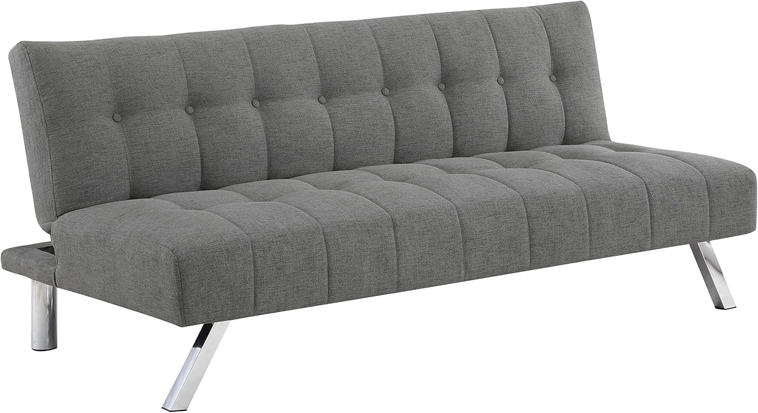 OSP Home Furnishings Sawyer Convertible Futon Sofa with Easy Lift and Stainless Steel Legs, Grey Fabric