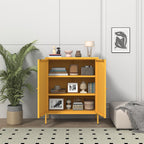 36" H Metal Sideboard Buffet Cabinet with Lockable Doors, Arched Door Design, 2 Adjustable Shelves, Cold-Rolled Steel Accent Storage Cabinet for Entryway, Living Room, Hallway Yellow