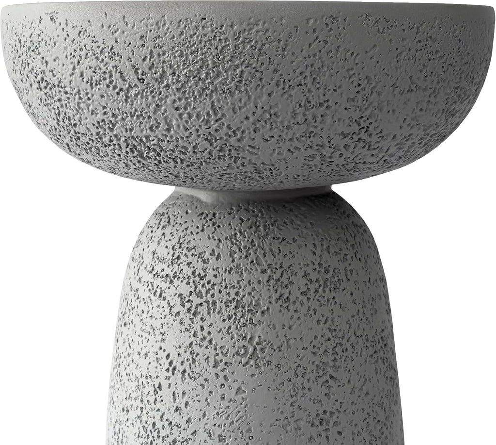 24'' Tall Round Gray Pedestal Side Table, Modern Hourglass End Table with Stone Texture, Minimalist Faux Concrete Accent Table for Living Room, Bedroom, or Patio