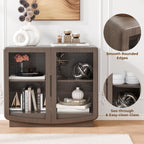 35" Sideboard Buffet Cabinet with Storage, Walnut Glass 2-Door Cabinet with Shelves, Modern Coffee Bar Credenza for Entryway, Kitchen & Living Room