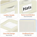 Aokeyee Hat Organizer for Baseball Caps - 2PCS Stackable Storage with Clear Window Lid, Flip-Top Access, Space-Saving Hat Box for Closet, Breathable Fabric (beige)