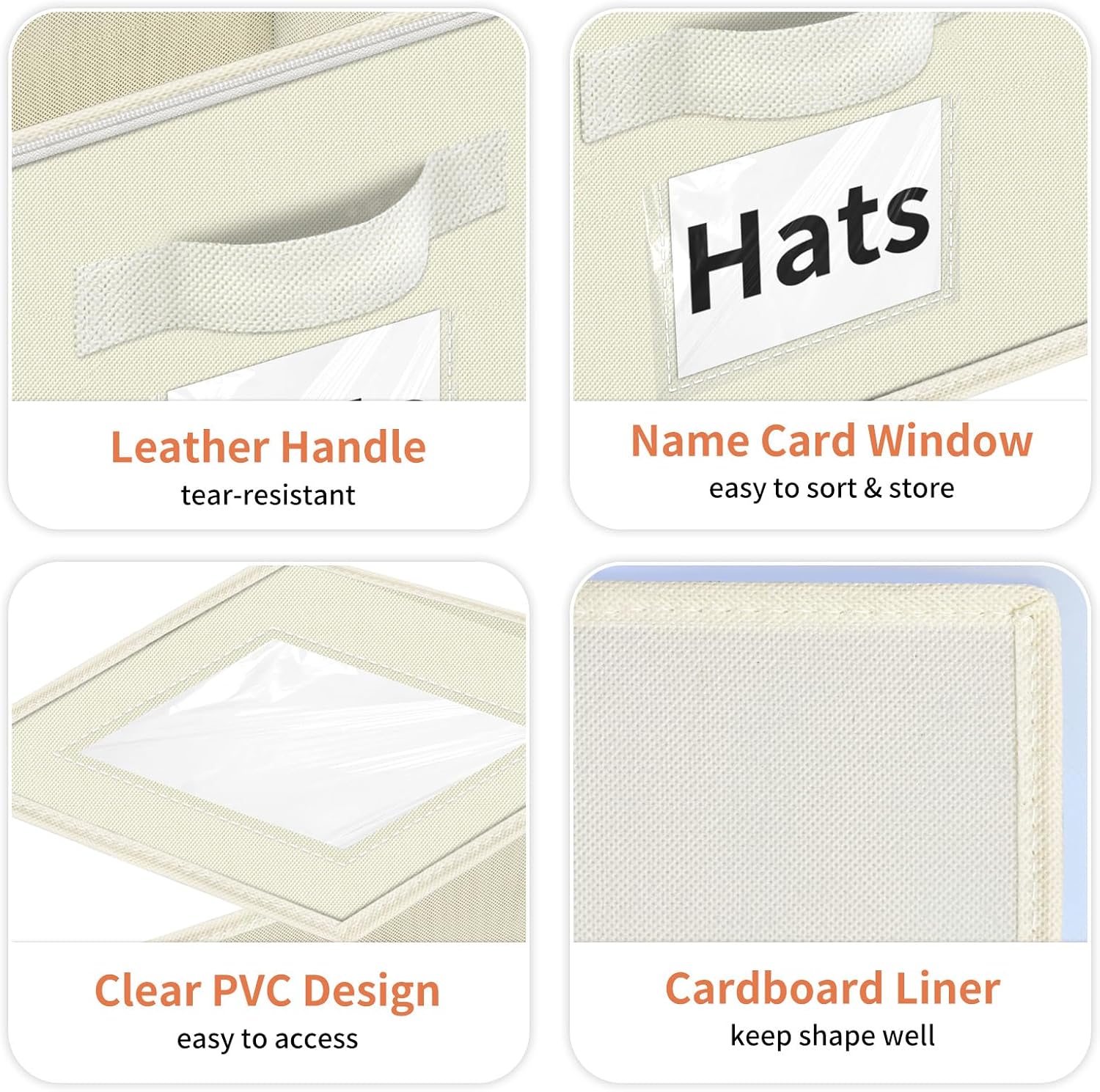 Aokeyee Hat Organizer for Baseball Caps - 2PCS Stackable Storage with Clear Window Lid, Flip-Top Access, Space-Saving Hat Box for Closet, Breathable Fabric (beige)