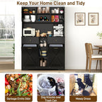 71" Tall 47"Wide Kitchen Pantry Storage Cabinet with Power Outlets,Farmhouse Kitchen Double Tilt Out Trash Cabinet 10X2 Gallon Garbage Holder with Two Drawers,Freestand Laundry Sort Cabinets(Black)