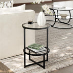 Cozy Castle End Tables Set of 2 for Living Room, Round Tempered Glass Side Tables with 2-Tier Storage Shelf, Modern Metal End Table for Couch, Bedroom, Apartment, Black