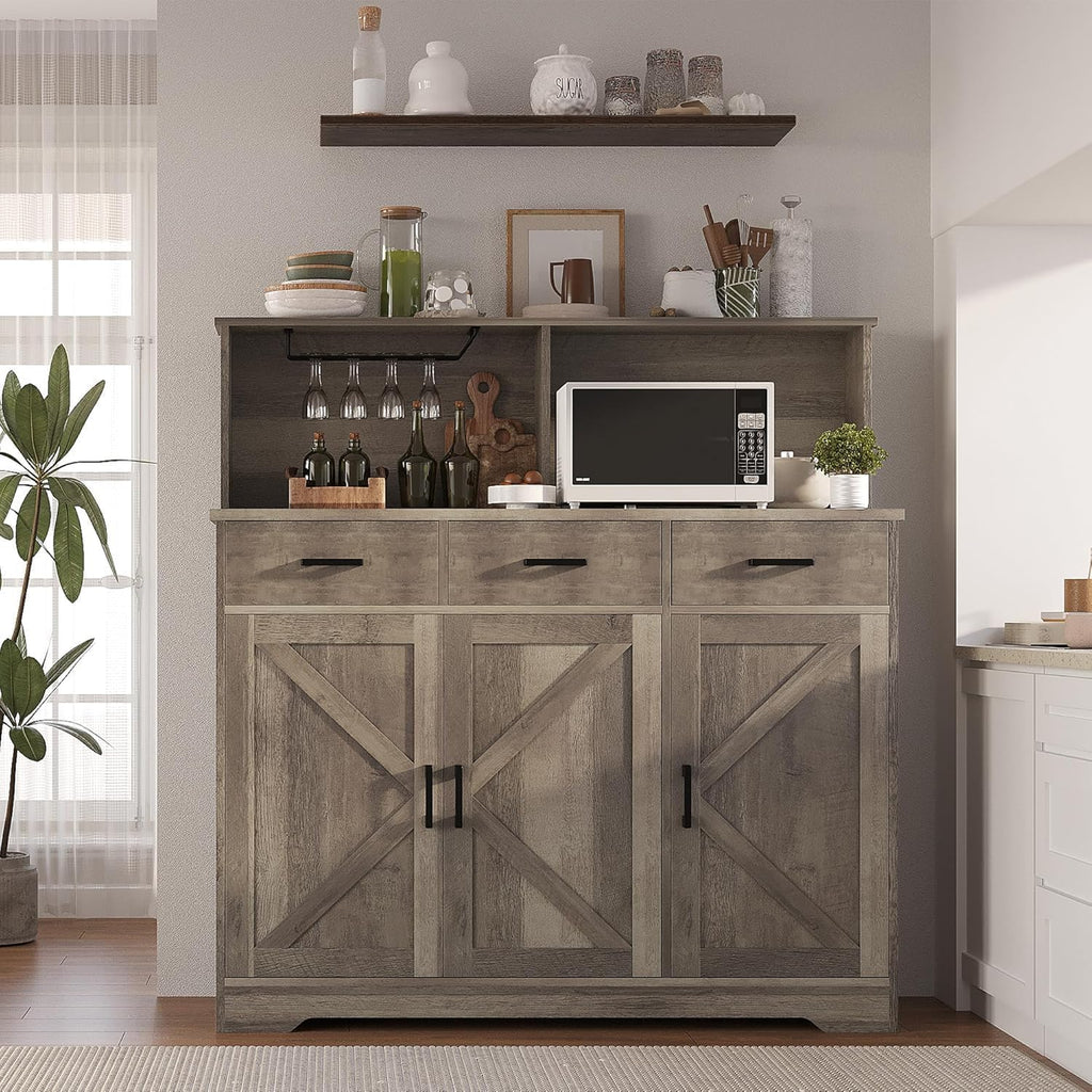 Farmhouse Sideboard Buffet with Microwave Stand,Varied Storage with Drawers and Cabinets, Easy Assembly, Versatile Use for Kitchen and Living Room