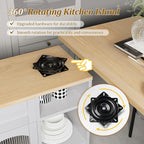 LYNCOHOME 71.1" Rolling Kitchen Island with 360° Rotating Tabletop, Mobile Lockable Wheels & Adjustable Shelves, Multifunctional Storage Cart for Kitchen & Dining（White）