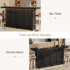 Tribesigns 70.9" Extra Large Bar Table, 4-Tier Storage Home Bar with Wine Glass Rack & Footrest, 2-in-1 Kitchen Island & Pub Table, Wooden Bar Unit for Kitchen, Living Room, Party