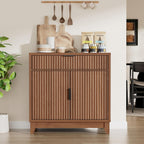 Vabches Fluted Sideboard Buffet Cabinet with Storage, 32" Coffee Bar Console Table with Drawer, Fluted Doors & Adjustable Shelf, Wood Small Buffet Cabinet for Living Room, Kitchen Dining Room, Brown