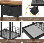 Hayexiha 3-Tier Side Table with Wheels and 360° Rotation, C Table with Drawer, End Table for Couch, Space Saving Small Desk for Narrow Space, TV Tray, Vintage Bedside Table for Living Room, Bedroom