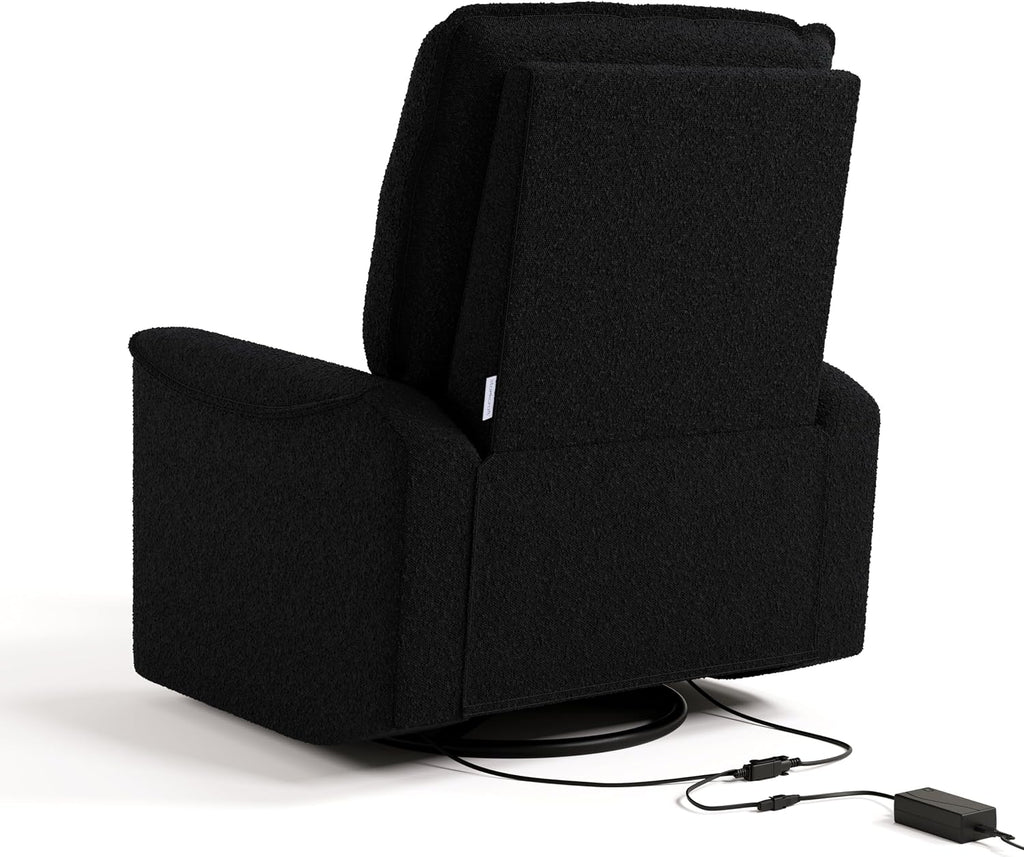 Storkcraft Santos Deluxe Power Recliner Swivel Glider, Premium Electronic Nursery Rocking Chair, Oeko-TEX 100 Certified, Includes Dual-USB Charging Port with USB-A & USB-C – (Black Boucle)