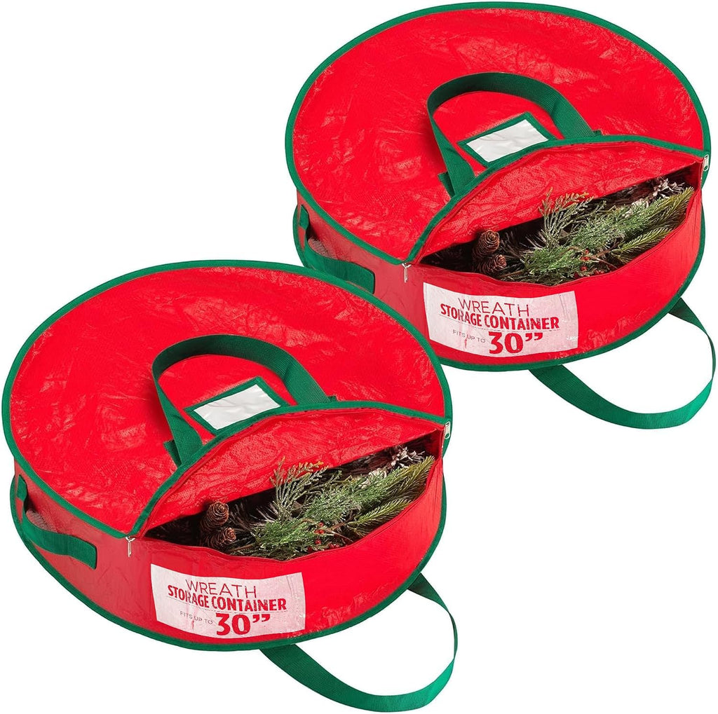Handy Laundry Christmas Wreath Storage Bag - 2-PACK Durable, Tarp Material, Zipper, Sturdy Carry Handle, Dust, Pest Protection - Ideal Home, Garage Organization for Holiday Wreath Decoration (30")