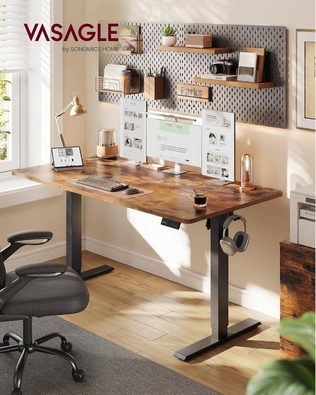 VASAGLE Electric Standing Desk, 55.1 x 27.6 Inches Height Adjustable Desk, Sedentary Reminder, 4 Memory Heights, for Home Office, Rustic Brown ULSD315KD020S