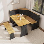 Breakfast Nook Dining Table Set – Black Corner Bench Dining Table, L Shaped Kitchen Nook Booth, Space-Saving Corner Dining Table Set for Kitchen, Apartment, Small Space