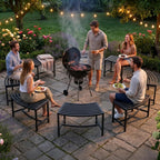 VINGLI Outdoor Metal Curved Bench, Weatherproof Fire Pit Bench Set of 8, Heavy Duty Steel Backless Benches, Metal Outside Seating for Garden, Patio, Plant Stand and Holder