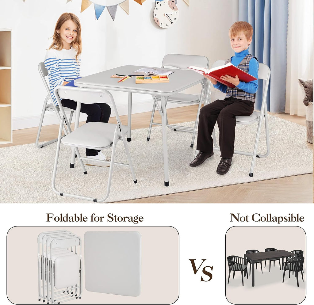 Metal Folding Card Table and Chair Set of, Leather Padded Folding Chairs with Comfortable Cushion and Durable Steel Frame, Modern Square Table for Dining Room, Small Spaces