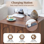 Bed Side Table with Charging Station, Mid Century Modern Nightstand with 2 Doors, Square End Table with Storage for Couch, Living Room, Small Spaces, Sofa Side Table for Office, Dorm, Walnut