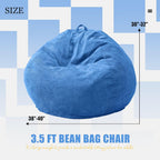 Hobestluk Adult Bean Bag Chair Teardrop Shape with Filling, 3.5FT Blue | Soft Fabric, Corduroy Cover, Removable and Washable, Memory Foam Filler, Portable Handle, Gaming, Relaxing, For Living Room