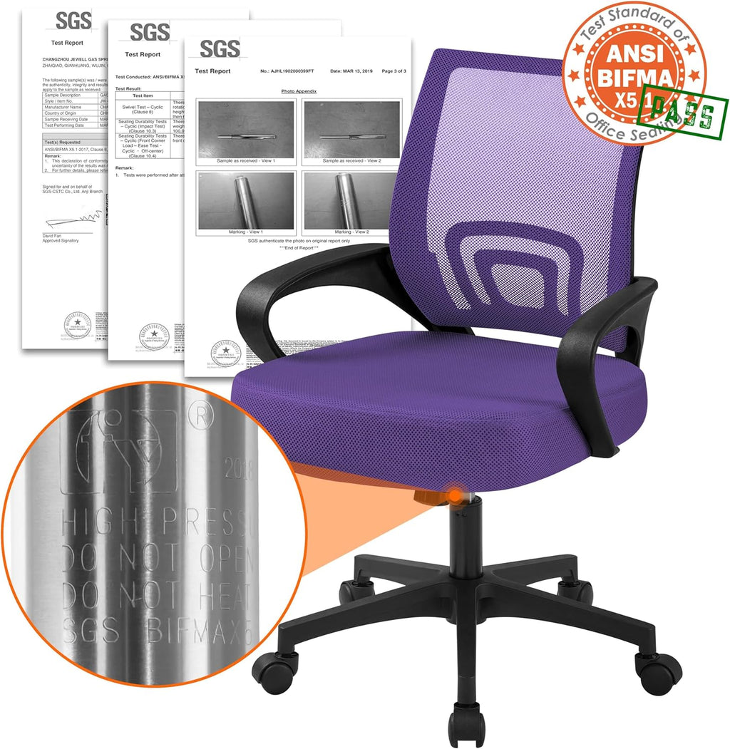 Topeakmart Executive Office Desk Chair Ergonomic Mesh Back Office Chair Adjustable Work Chair with Lumbar Support and Swivel Rolling Wheels for Home Office Conferecne Roon and Study, Purple