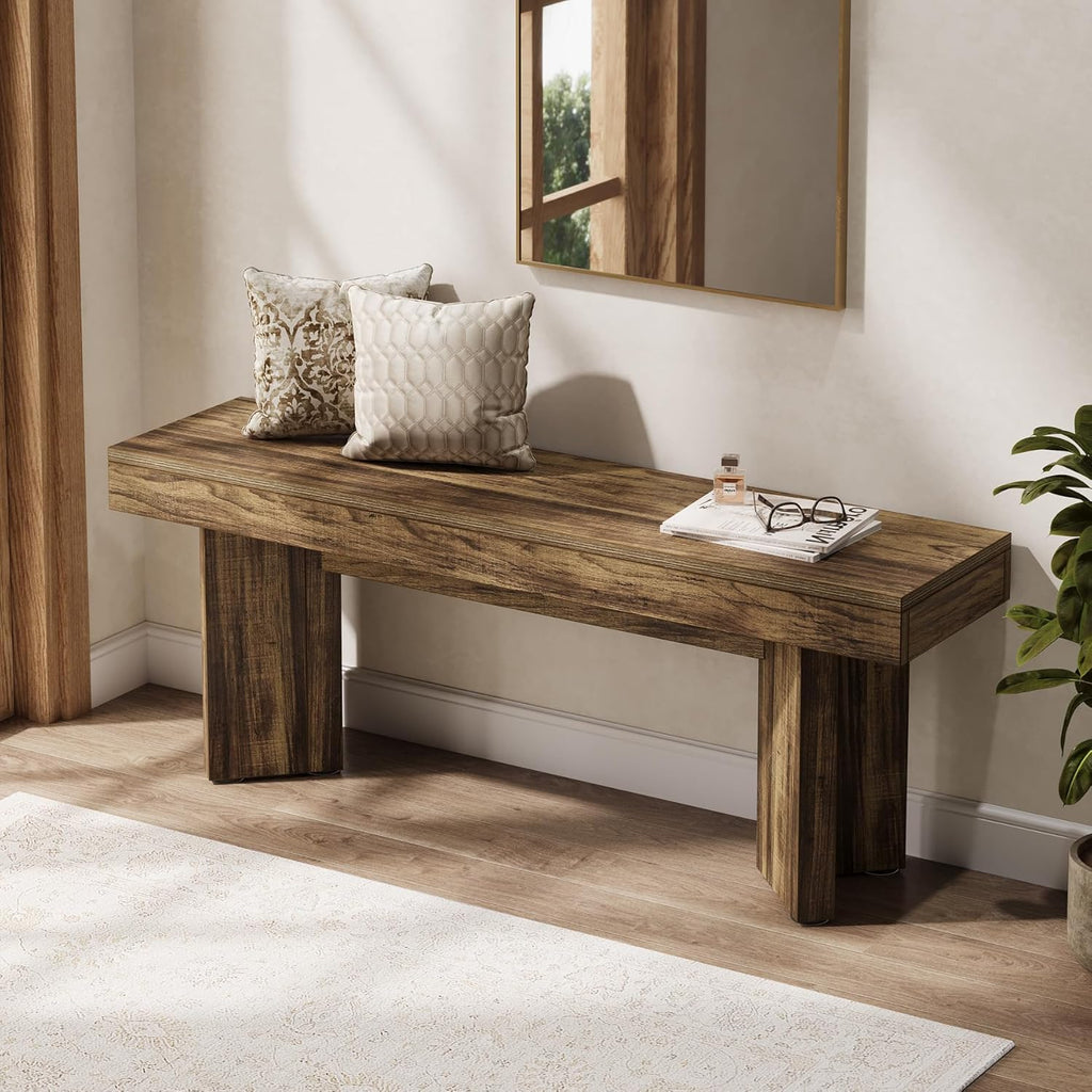 Tribesigns 47" Wooden Entryway Bench, Farmhouse Indoor End of Bed Bench, Long Table Benches Seat for Bedroom, Hallway, Foyer, End of Bed (Dark Brown)