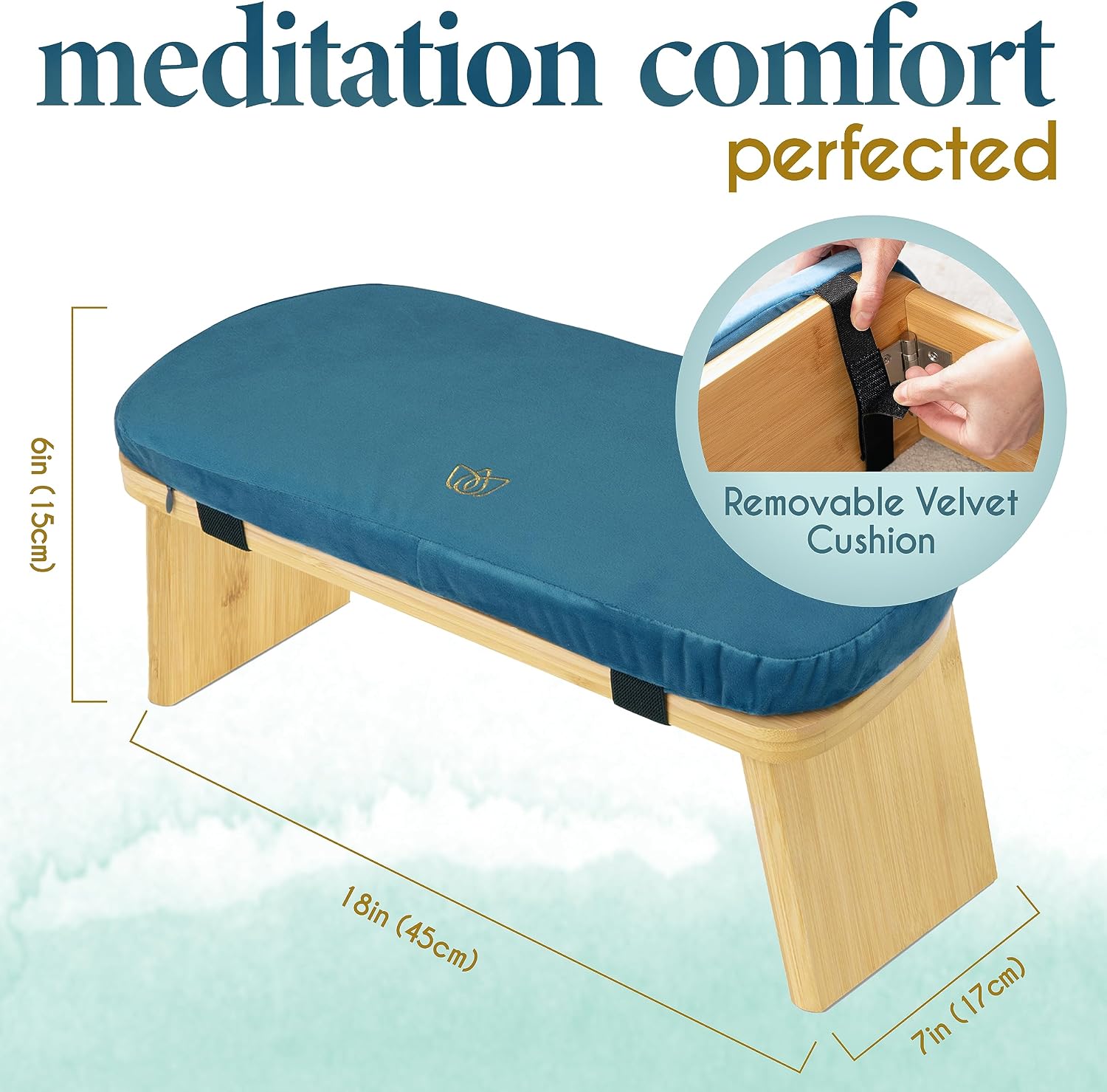 Florensi Meditation Bench - Bamboo, Foldable & Ergonomic Meditation Stool - Sturdy Prayer Bench with Meditation Cushion, Comfortable for Kneeling or Sitting - Perfect for Deeper & Longer Meditation