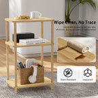 Bamboo End Table, Side Table for Small Space with Storage Shelf, Small Table Stand, Narrow Wooden Bedside Table Nightstand, Toolless Assembly, for Nursery, Living Room, Bedroom, Natural