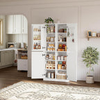 IRONCK 71" Kitchen Pantry Storage Cabinet with Storage Rack, Pegboard Doors, 4 Adjustable Shelves, Food Pantry Cabinet, Freestanding Tall Cupboard for Dining Room, Kitchen, White