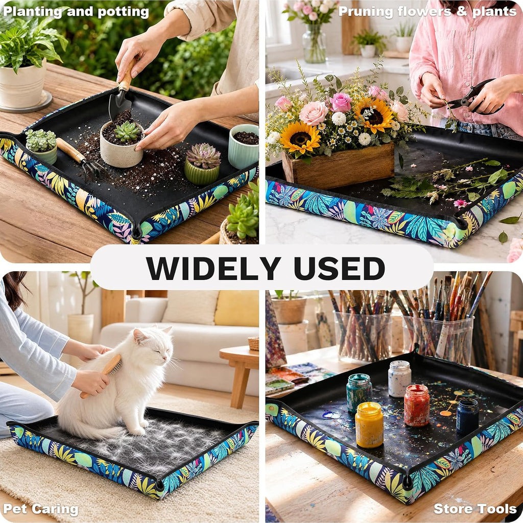 LIHAO Repotting Mat for Indoor Plants, 29.5 x 29.5 Inch Waterproof Oxford Potting Tray with Mess Control, Foldable Transplanting Tarp Gardening Gifts