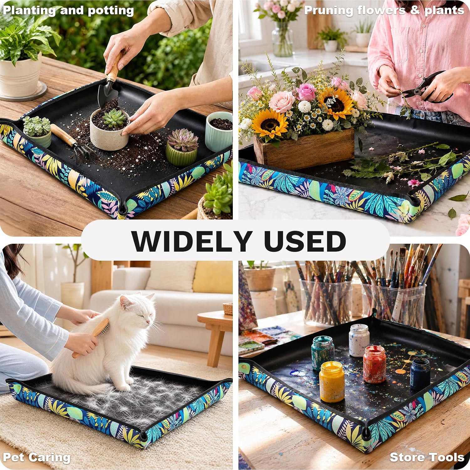 LIHAO Repotting Mat for Indoor Plants, 29.5 x 29.5 Inch Waterproof Oxford Potting Tray with Mess Control, Foldable Transplanting Tarp Gardening Gifts