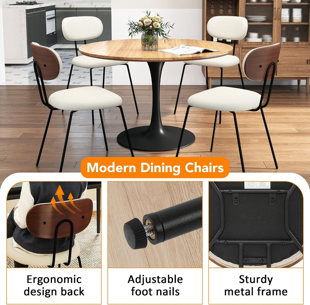 LSSPAID Dining Chairs Set of 2, Linen Fabric Upholstered Dining Room Chairs with Walnut Bentwood Back, Mid-Century Modern Kitchen Chairs with Adjustable Feet Pads, Beige