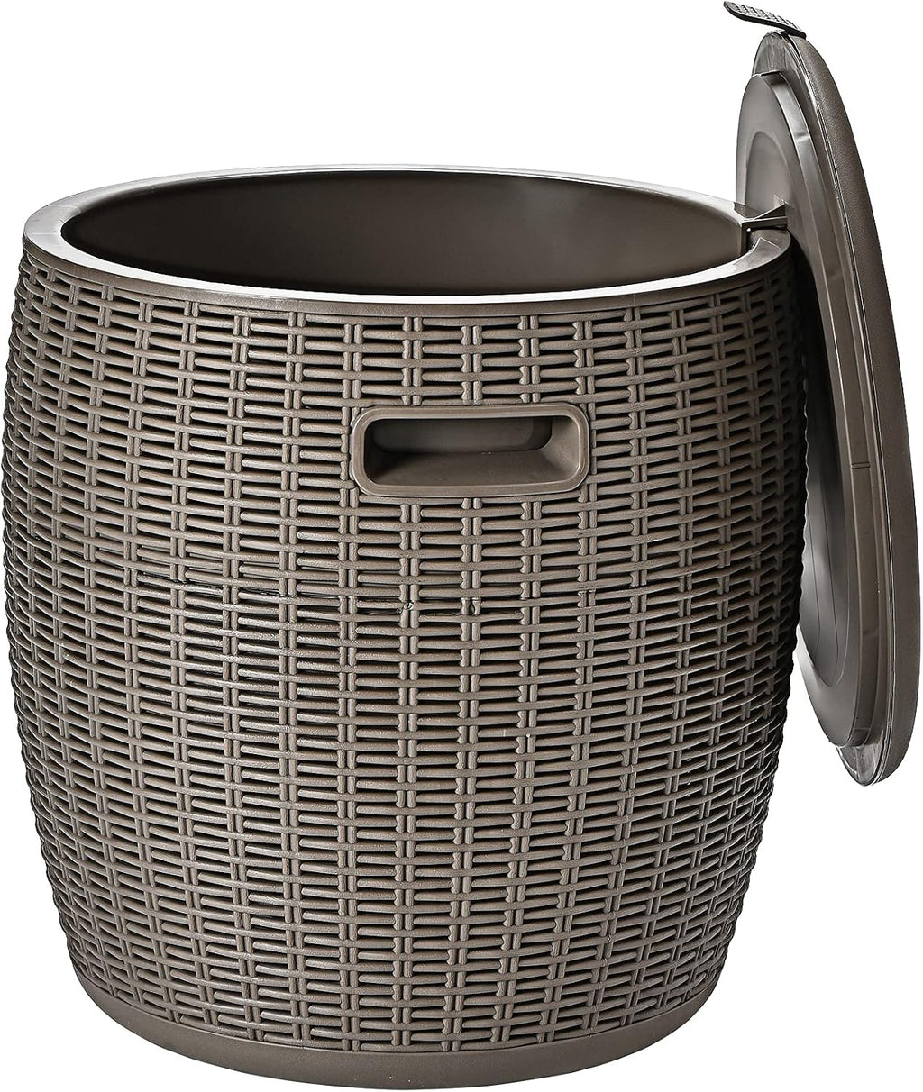 Tangkula 9.5 Gal Cooler Bar Table, Patio Wicker Ice Cool Bar Table, Outdoor Rattan Bar Table with Ice Bucket, Ice Bucket with Side Handles & Lid, Beer & Wine Cooler for Party, Poolside, Deck, Yard