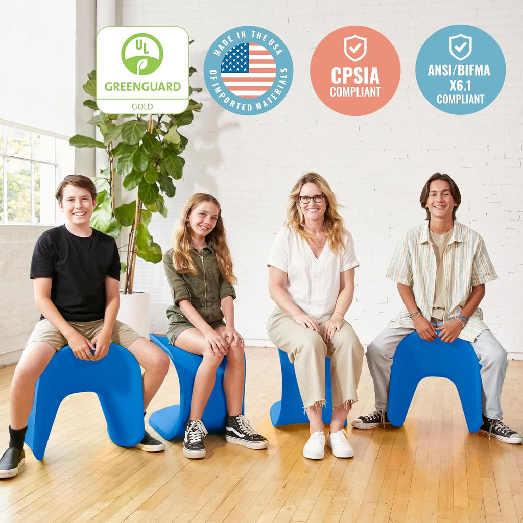 ECR4Kids Wave Seat Perch Stool, 18in - 19.6in Seat Height, Flexible Seating, Blue, 2-Pack